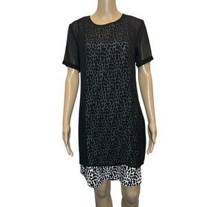 Bisou Bisou Michele Women Dress Sz 4 Animal Print Short Sleeve Black White New
